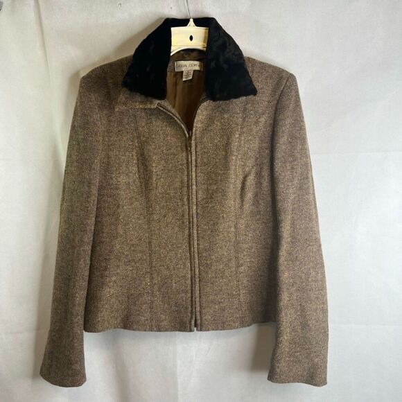 Casual Corner Vintage Removable Faux Fur Collar Wool Tweed Full Zip Jacket Sz 8 - Picture 11 of 11